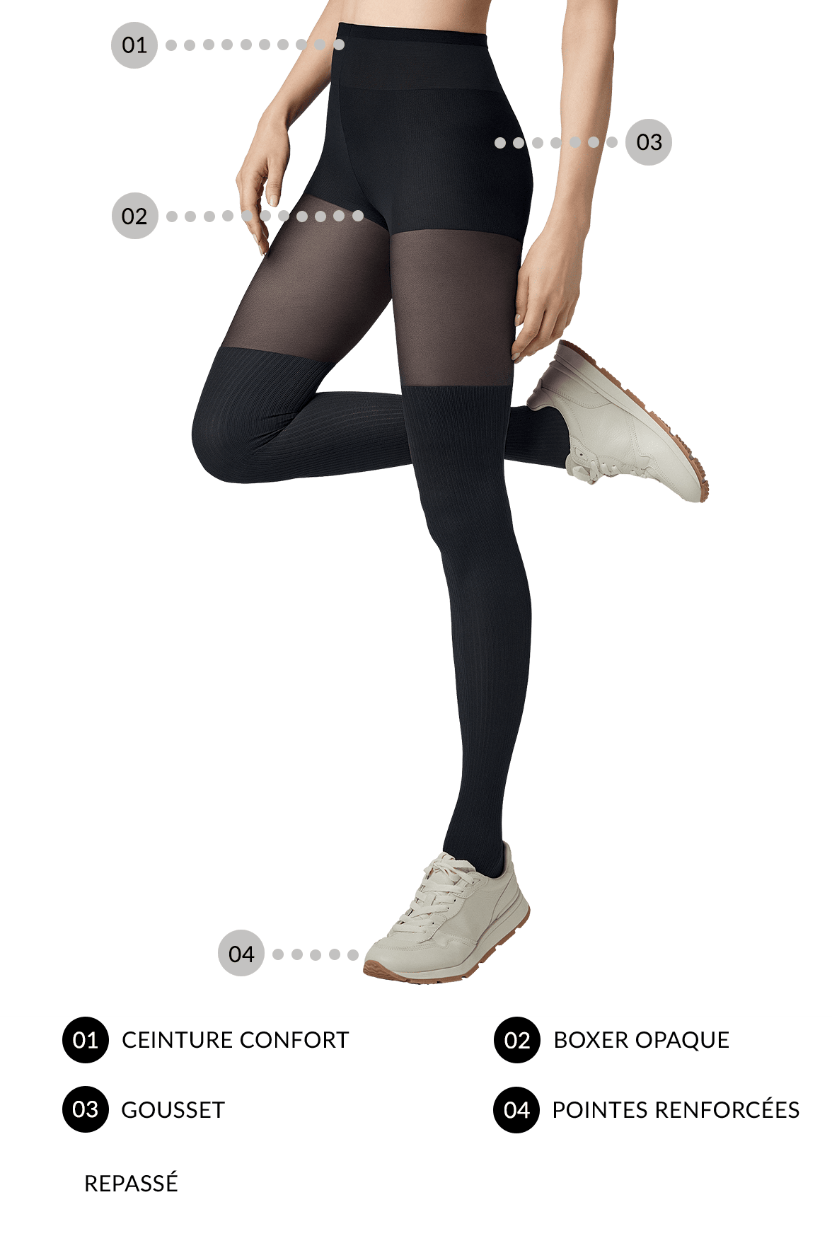 Collant Semi-Opaque Jambière Intégrée 35D/70D Dressing - Noir