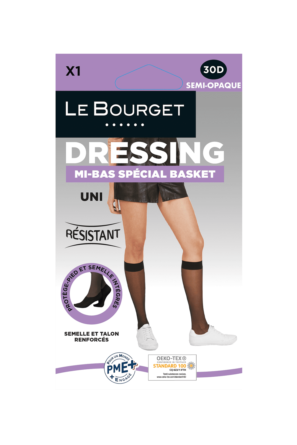 Mi-Bas Semi-Opaque avec Protège-pied intégré 30/70D Dressing - Noir