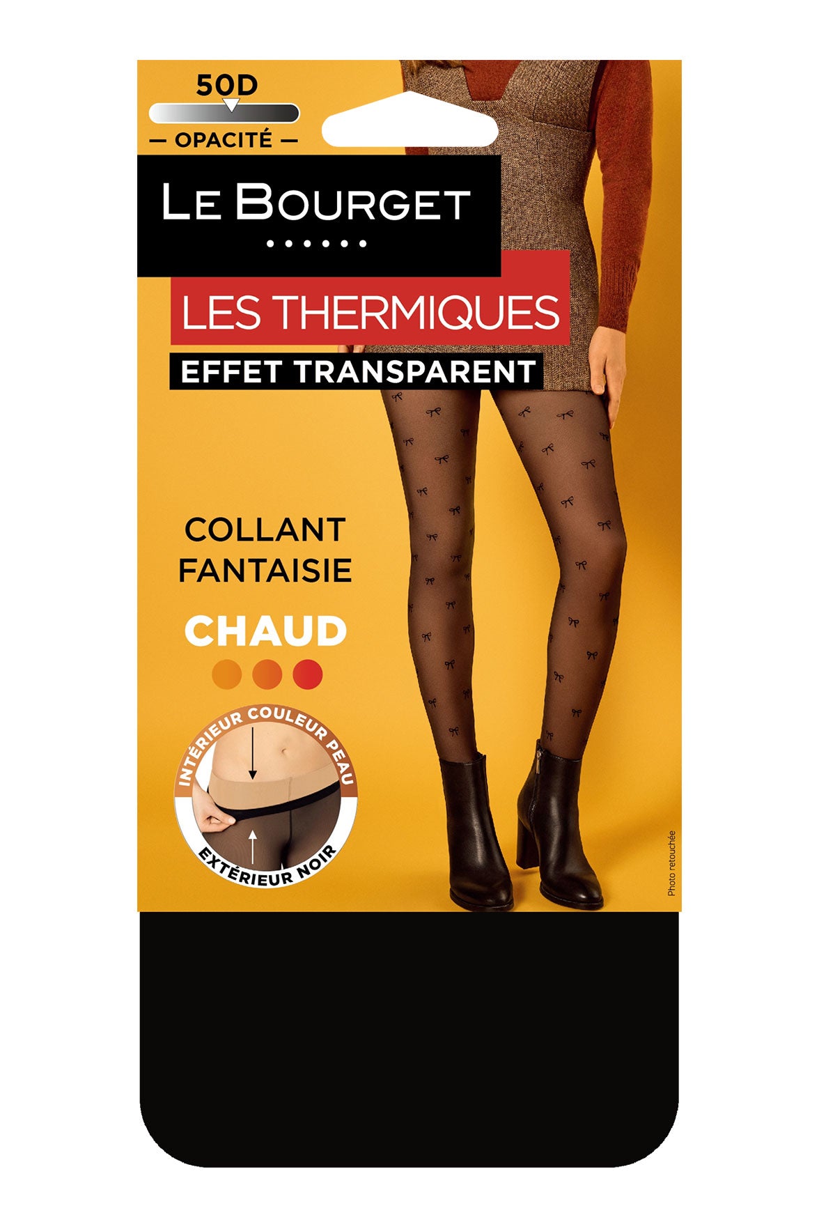 Collant Ultra Chaud et Transparent Fantaisie Motif All Over Noeud - Noir