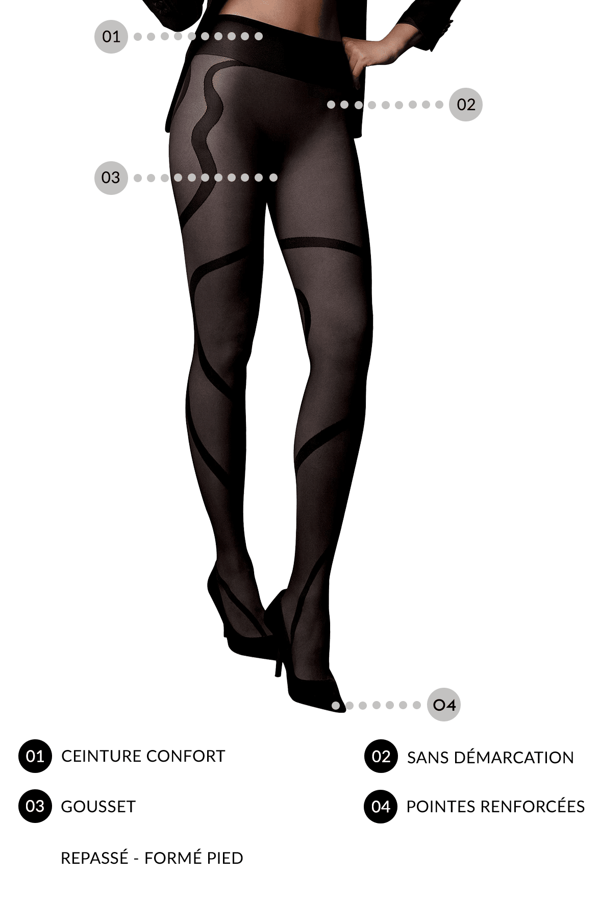 Collant Transparent Fantaisie Bandes Géométriques 20D Dessous Chics - Noir