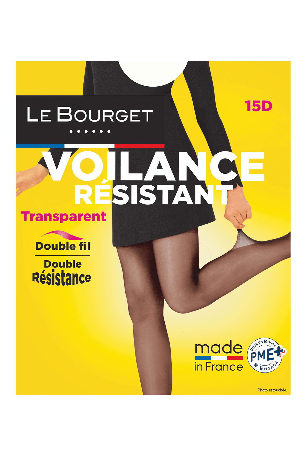 Collant Transparent Satiné Voilance Résistant 15D Made in France - Noir