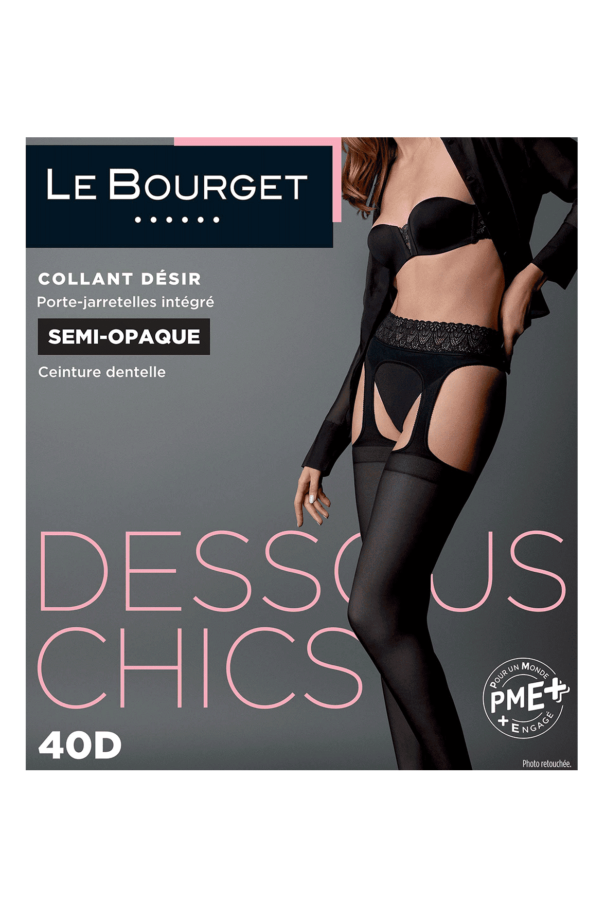 Collant Semi-Opaque Ceinture Dentelle et Porte-Jarretelles Intégré 40D Dessous Chics - Noir
