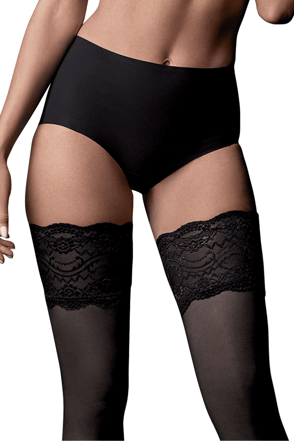 Bas-Top Transparent Jarretière Dentelle 15D Dessous Chics - Noir