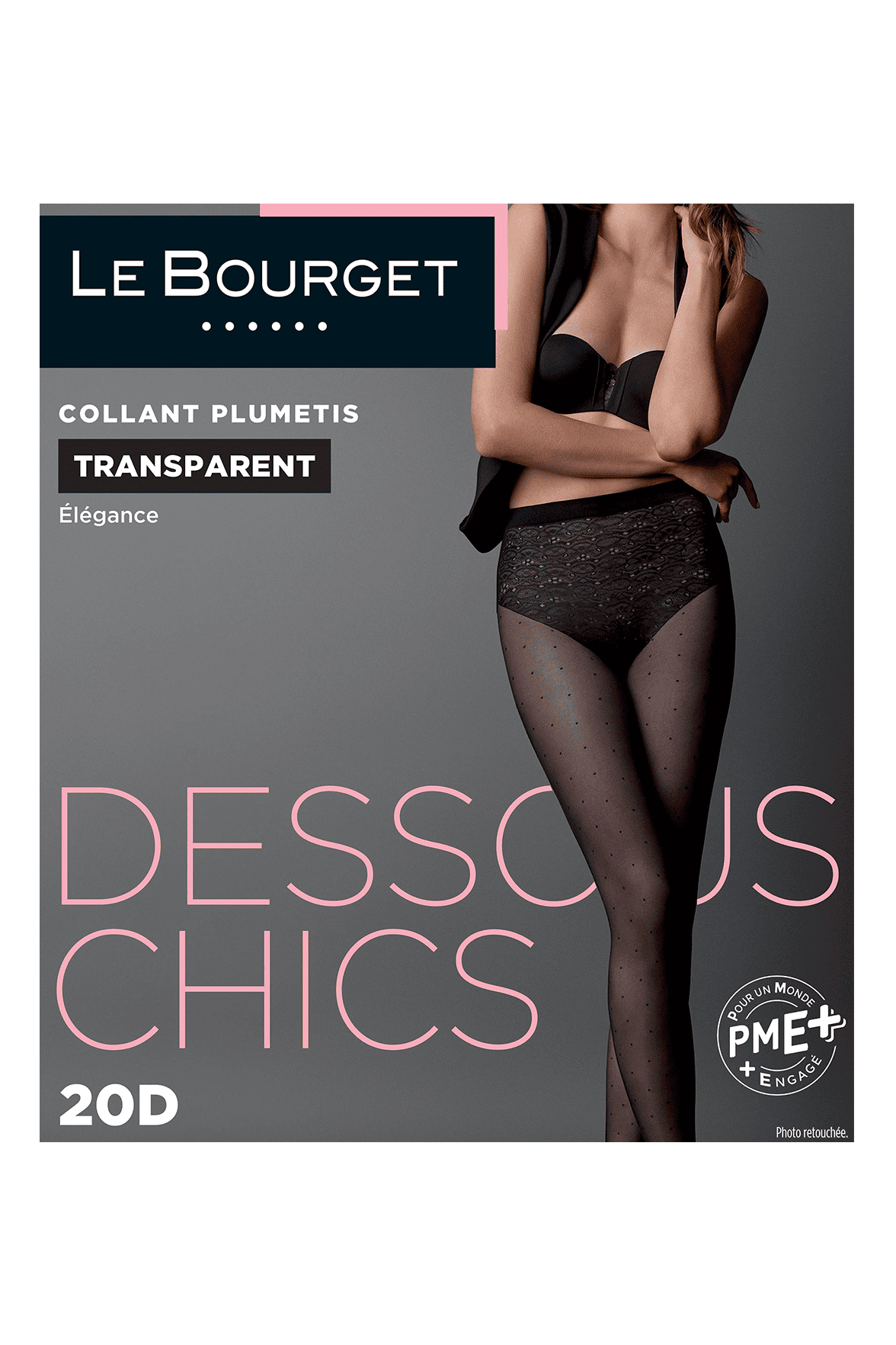 Collant Transparent Slipé Fantaisie et Jambes Plumetis 20D Dessous Chics - Noir