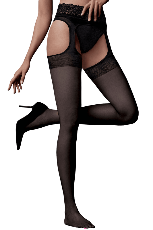 Collant Transparent Ceinture Dentelle et Porte-Jarretelles Intégré 20D Dessous Chics Caprice  - Noir