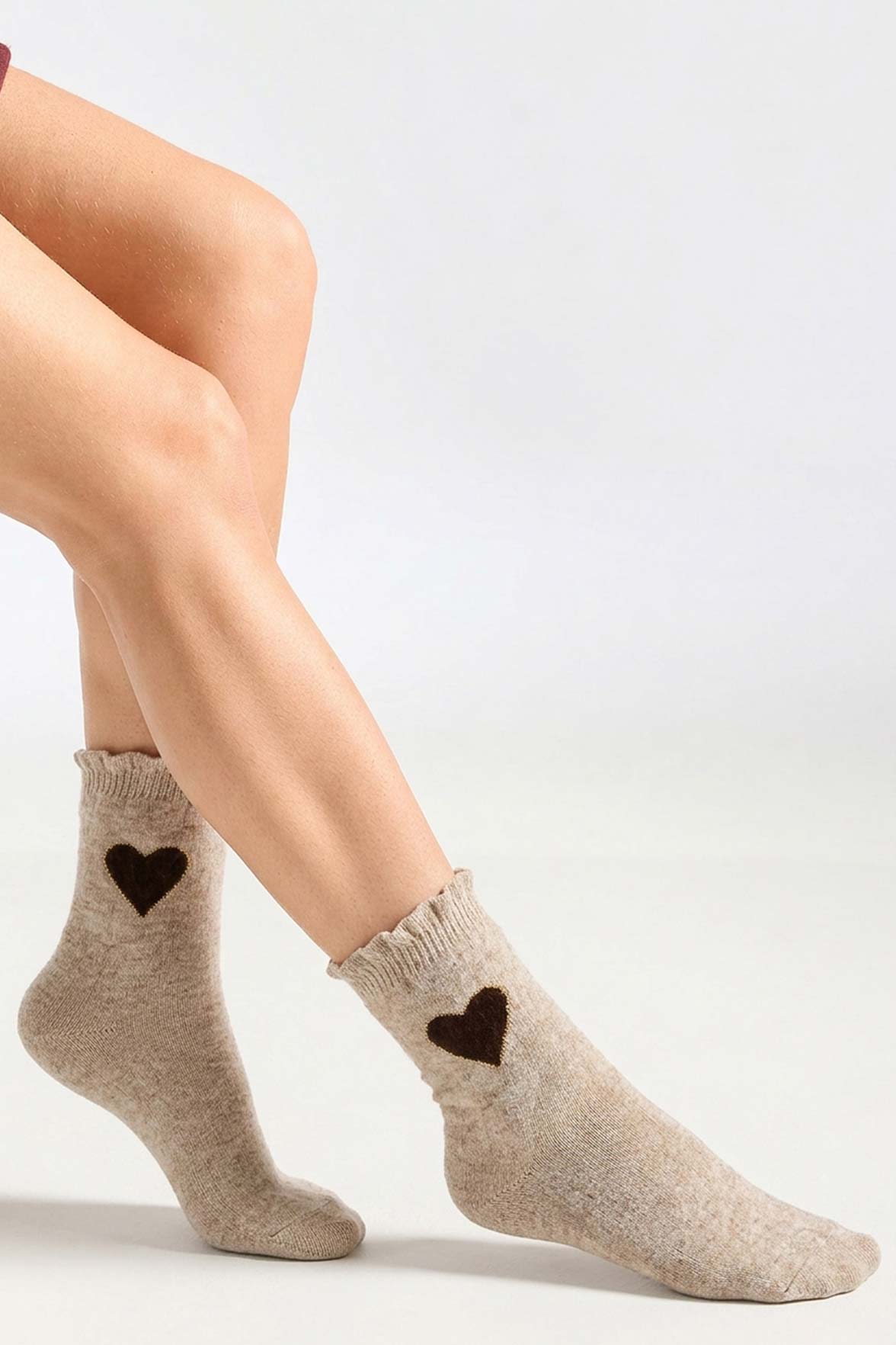 Chaussettes Fantaisie Motif Coeur Placé - Camel