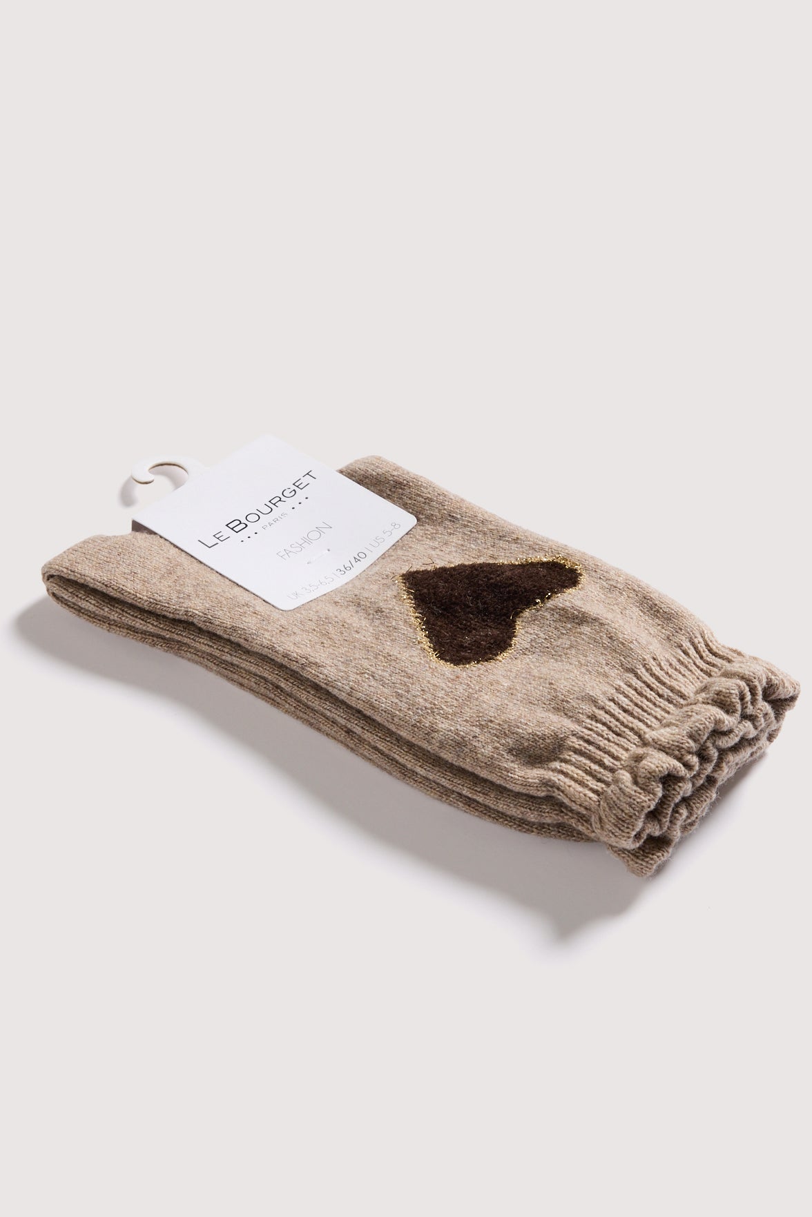 Chaussettes Fantaisie Motif Coeur Placé - Camel