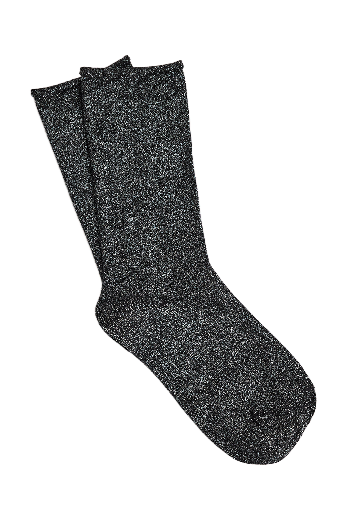 Chaussettes Lurex Unies Bord Roulotté - Noir/Argent