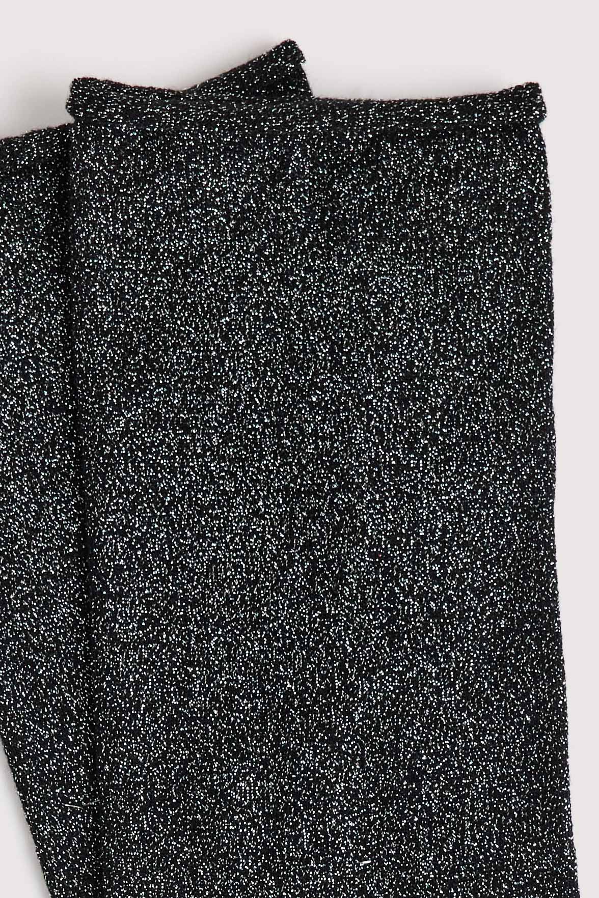 Chaussettes Lurex Unies Bord Roulotté - Noir/Argent