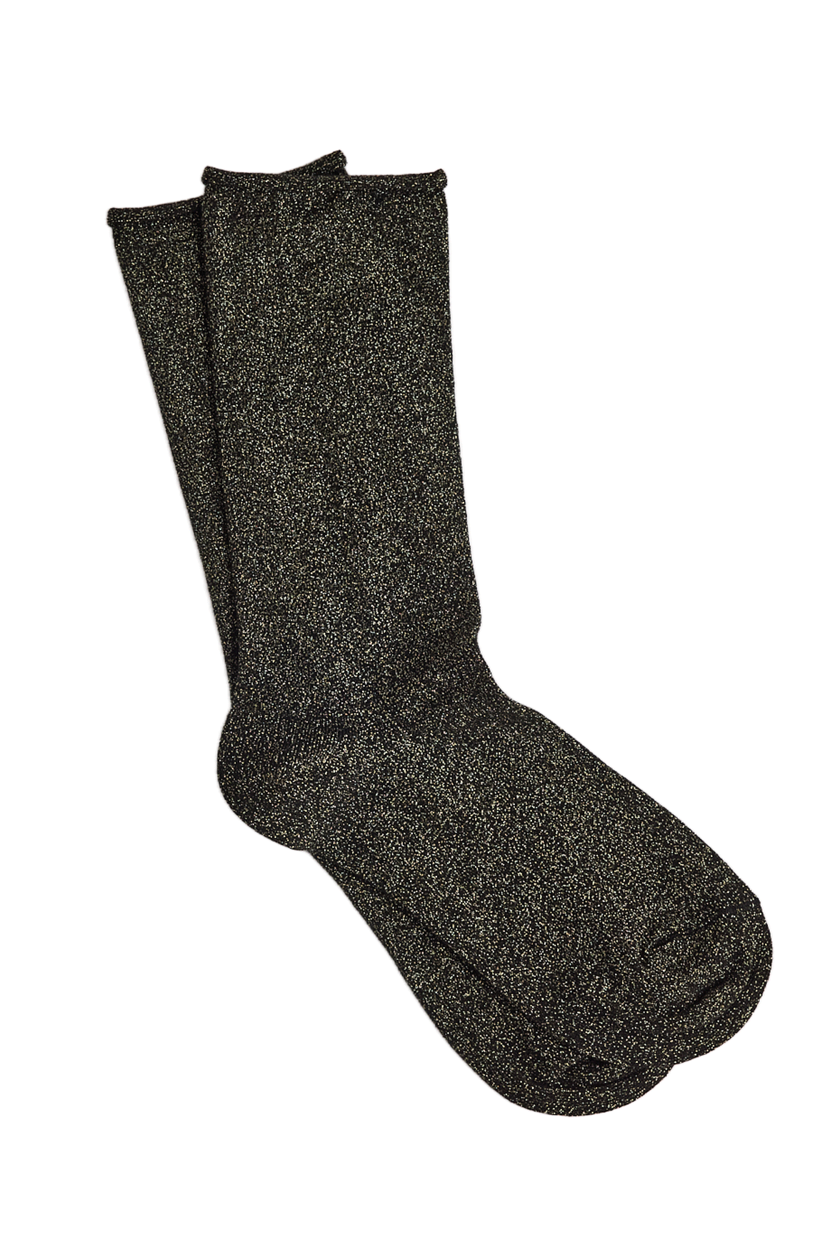 Chaussettes Lurex Unies Bord Roulotté - Noir/Or