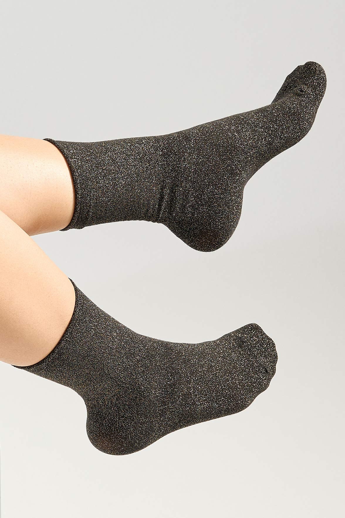 Chaussettes Lurex Unies Bord Roulotté - Noir/Or