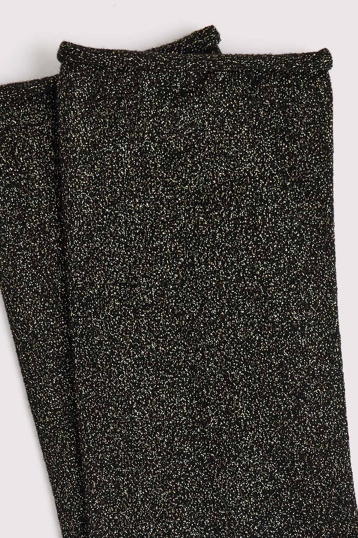 Chaussettes Lurex Unies Bord Roulotté - Noir/Or