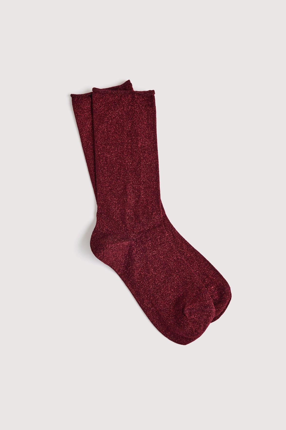 Chaussettes Lurex Unies Bord Roulotté - Rubis