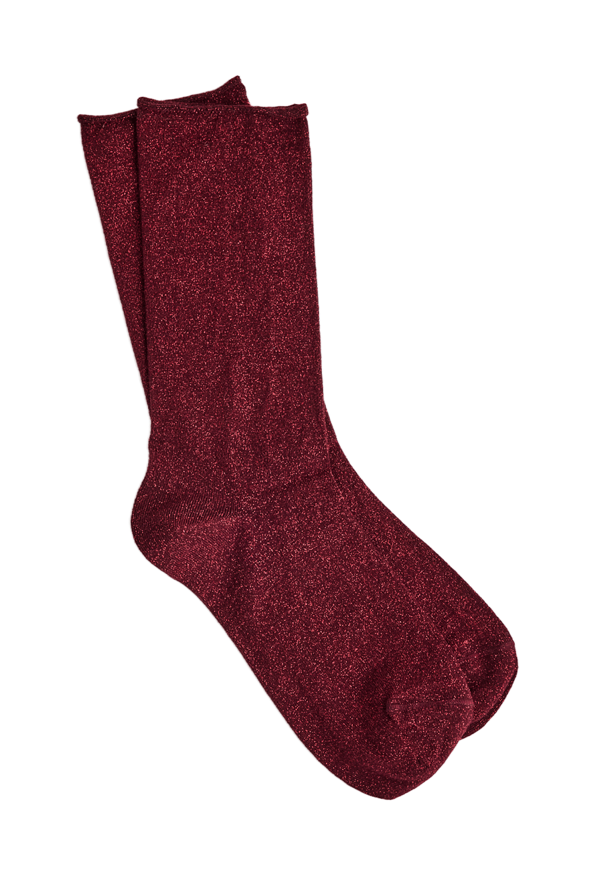 Chaussettes Lurex Unies Bord Roulotté - Rubis