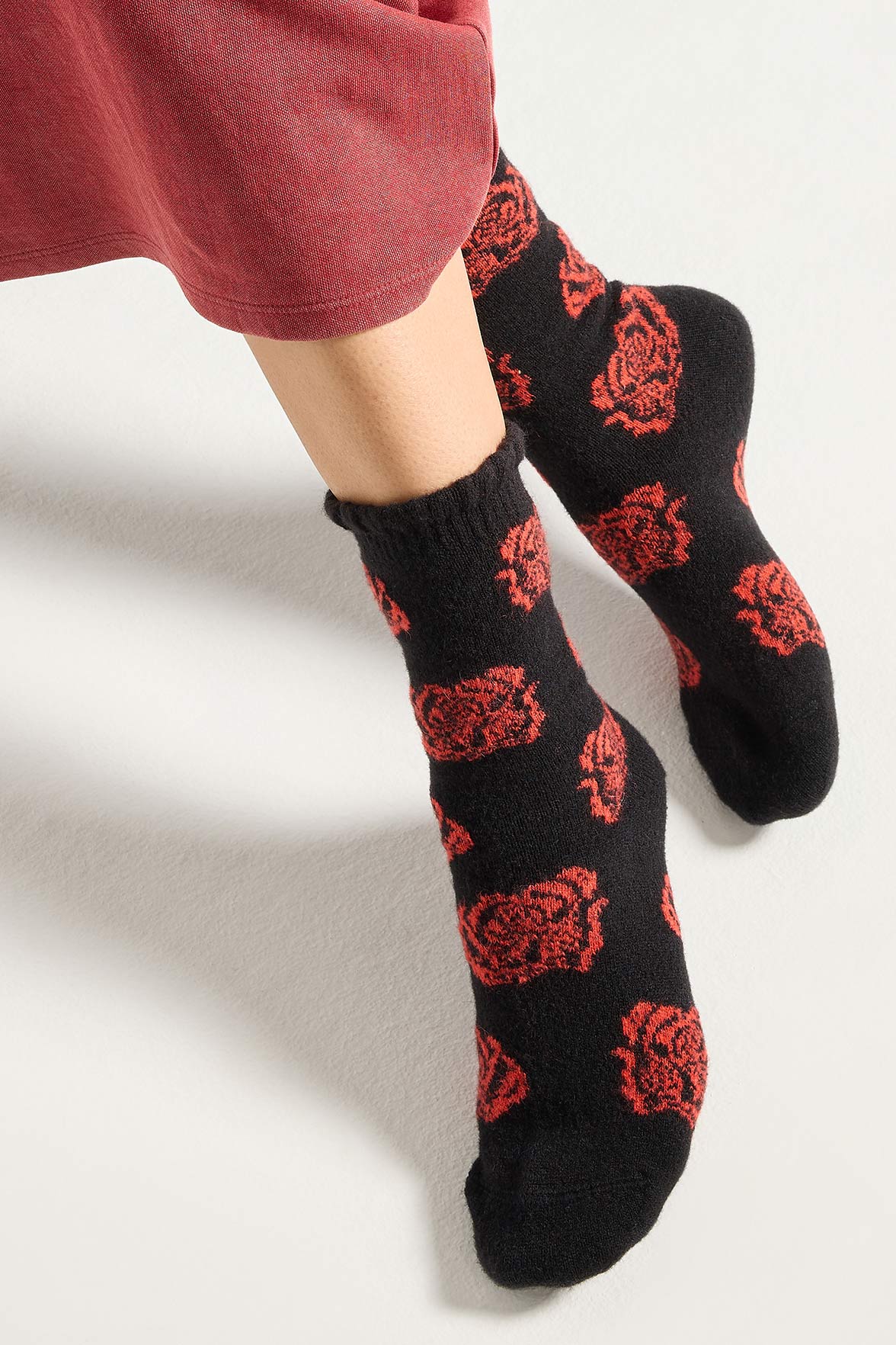 Chaussettes Fantaisie Motif Rose All-Over - Noir/Acajou
