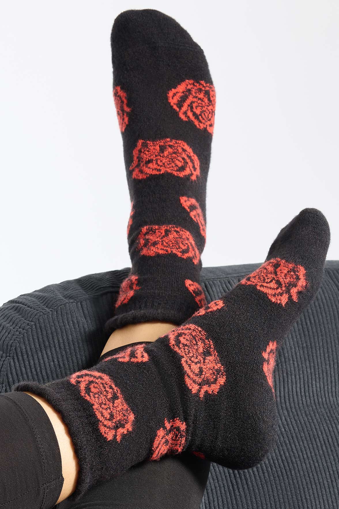 Chaussettes Fantaisie Motif Rose All-Over - Noir/Acajou