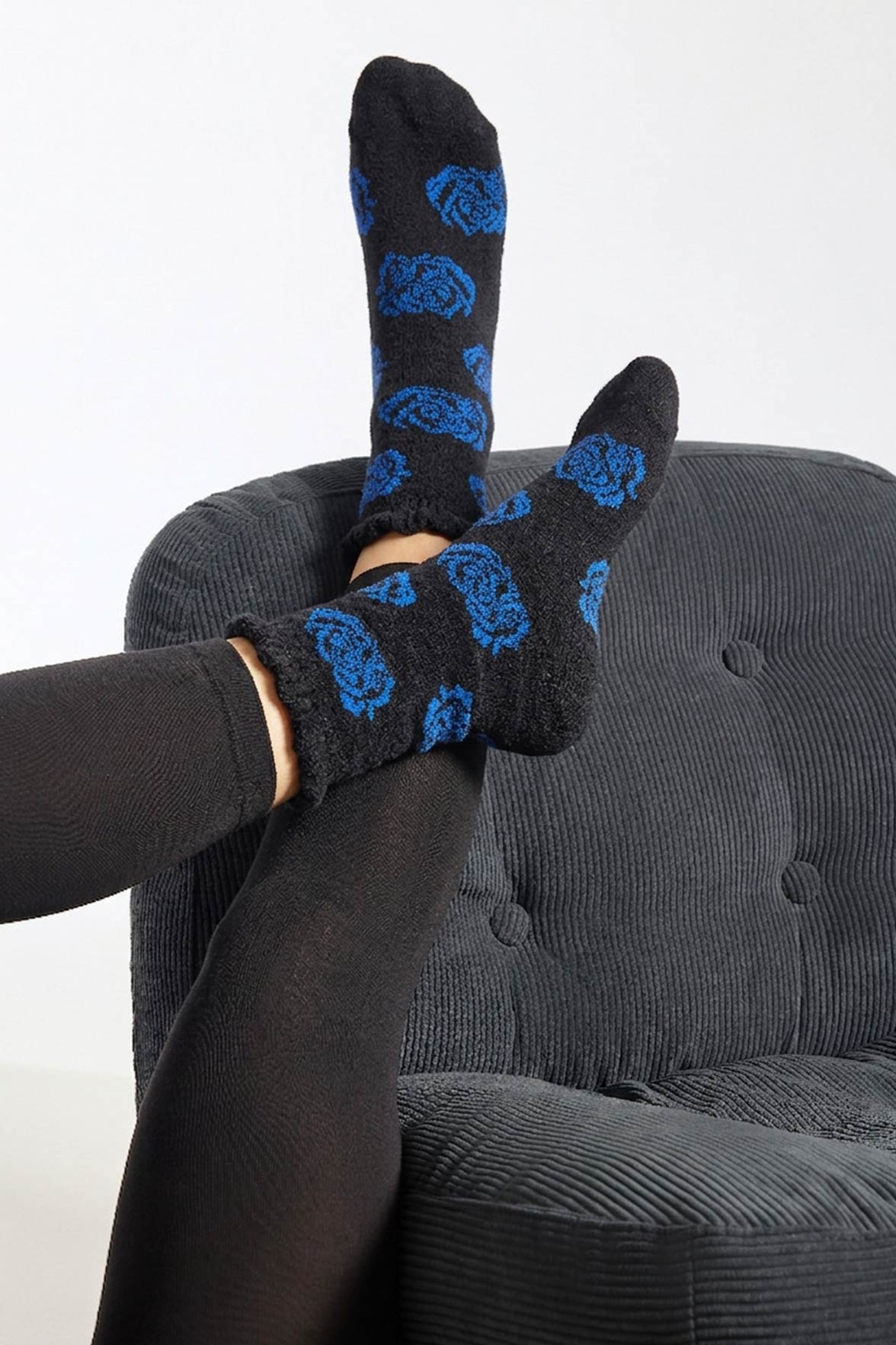 Chaussettes Fantaisie Motif Rose All-Over - Noir/Bleu