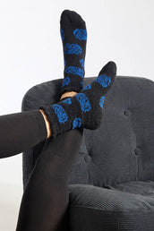 Chaussettes Fantaisie Motif Rose All-Over - Noir/Bleu