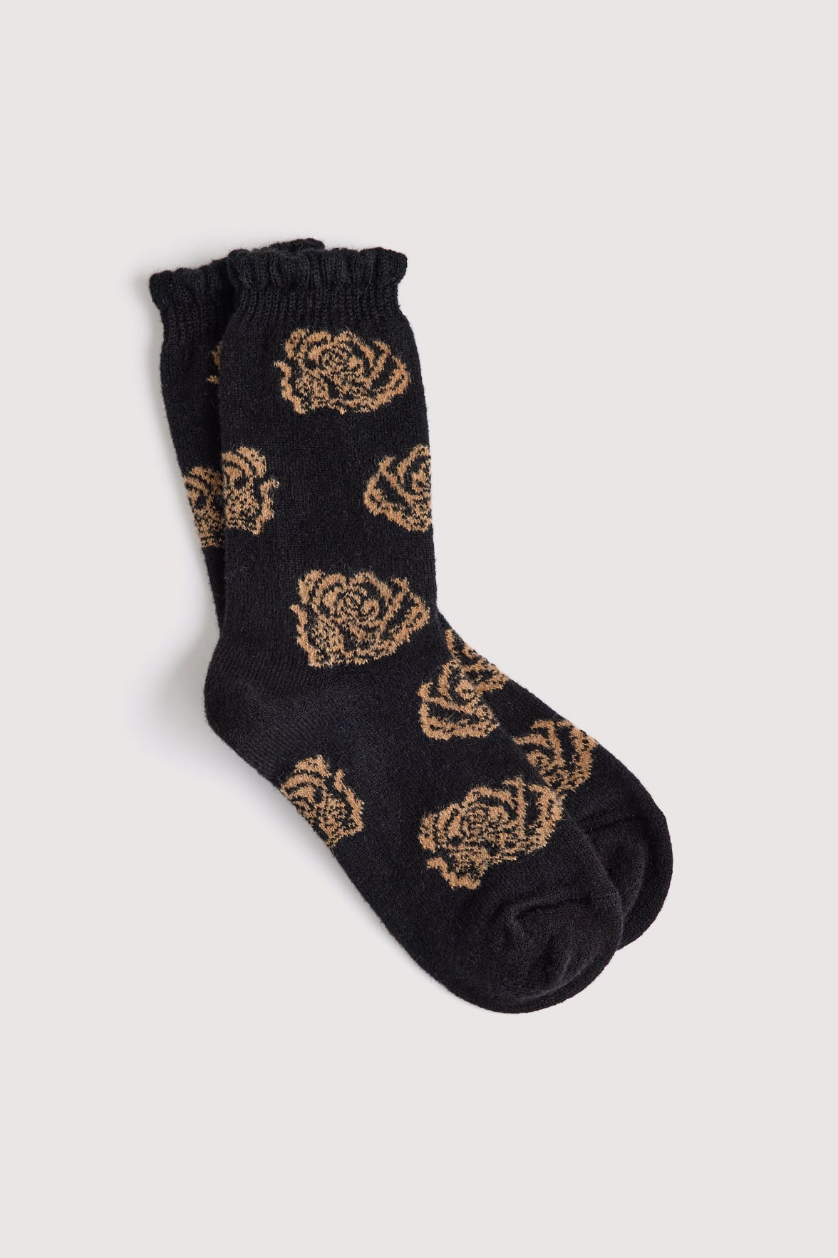 Chaussettes Fantaisie Motif Rose All-Over - Noir/Camel