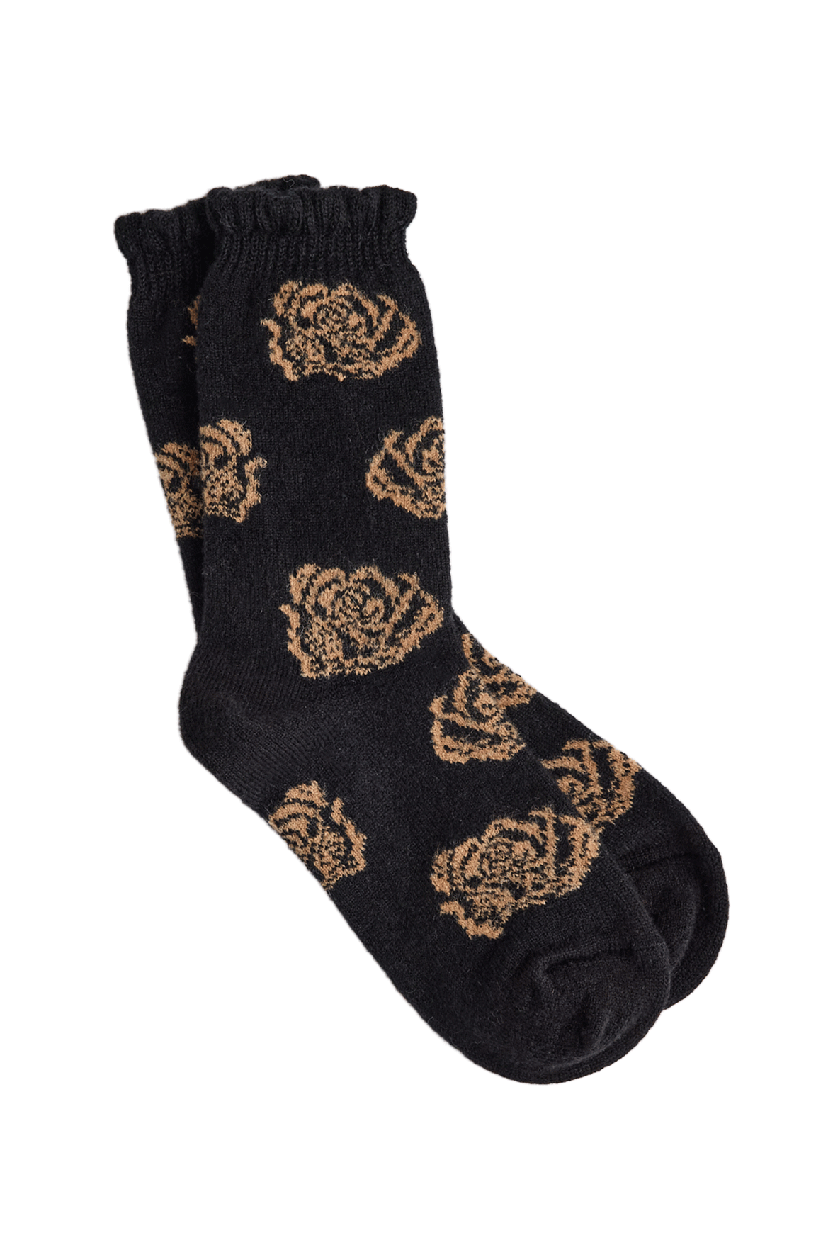 Chaussettes Fantaisie Motif Rose All-Over - Noir/Camel