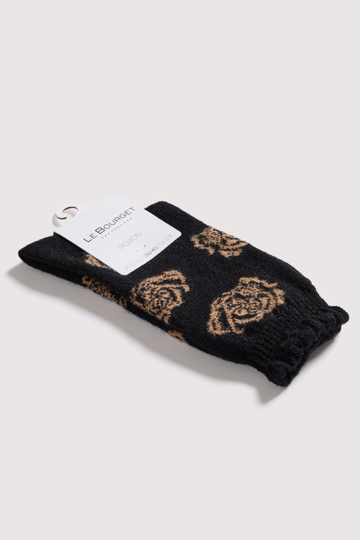 Chaussettes Fantaisie Motif Rose All-Over - Noir/Camel