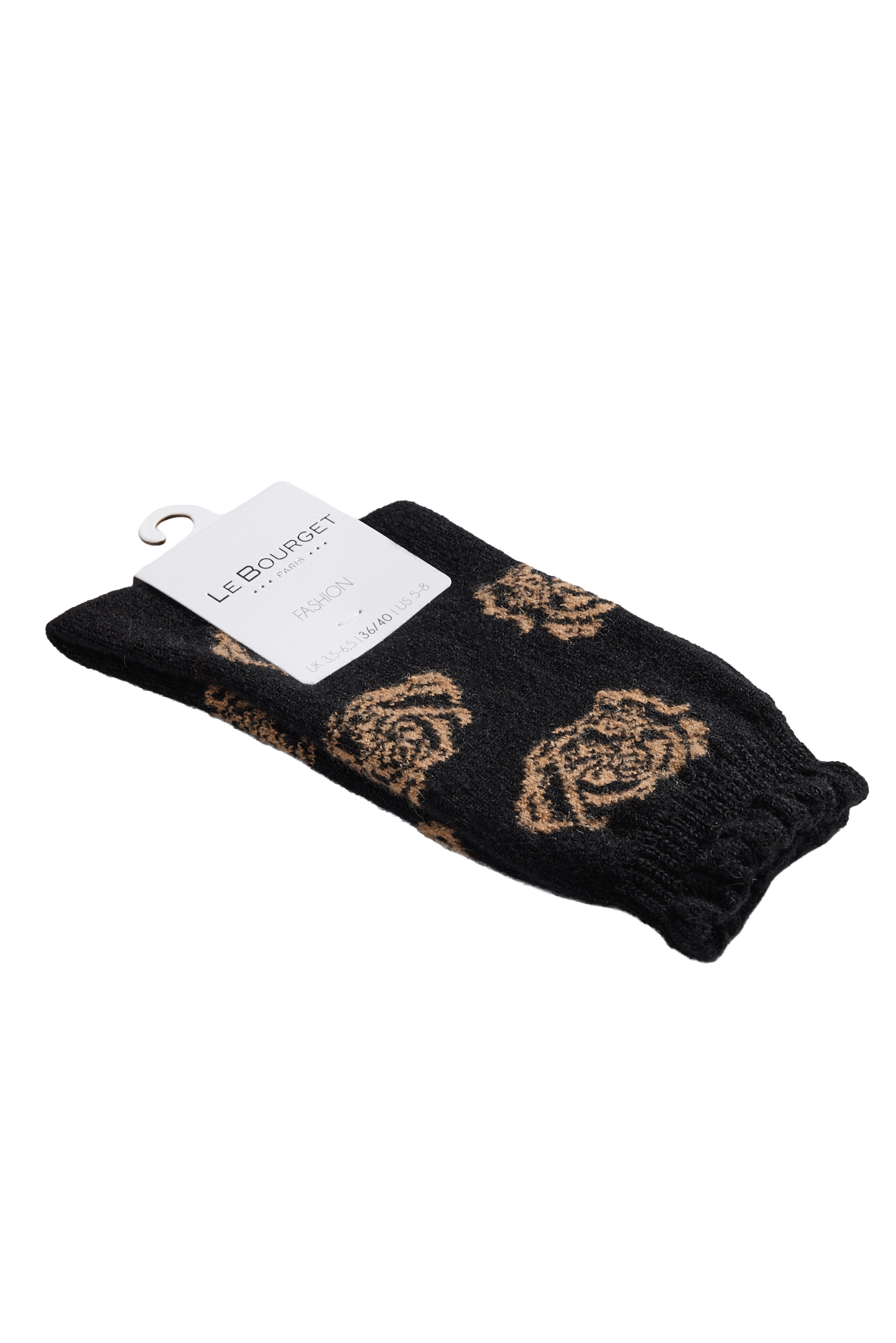Chaussettes Fantaisie Motif Rose All-Over - Noir/Camel