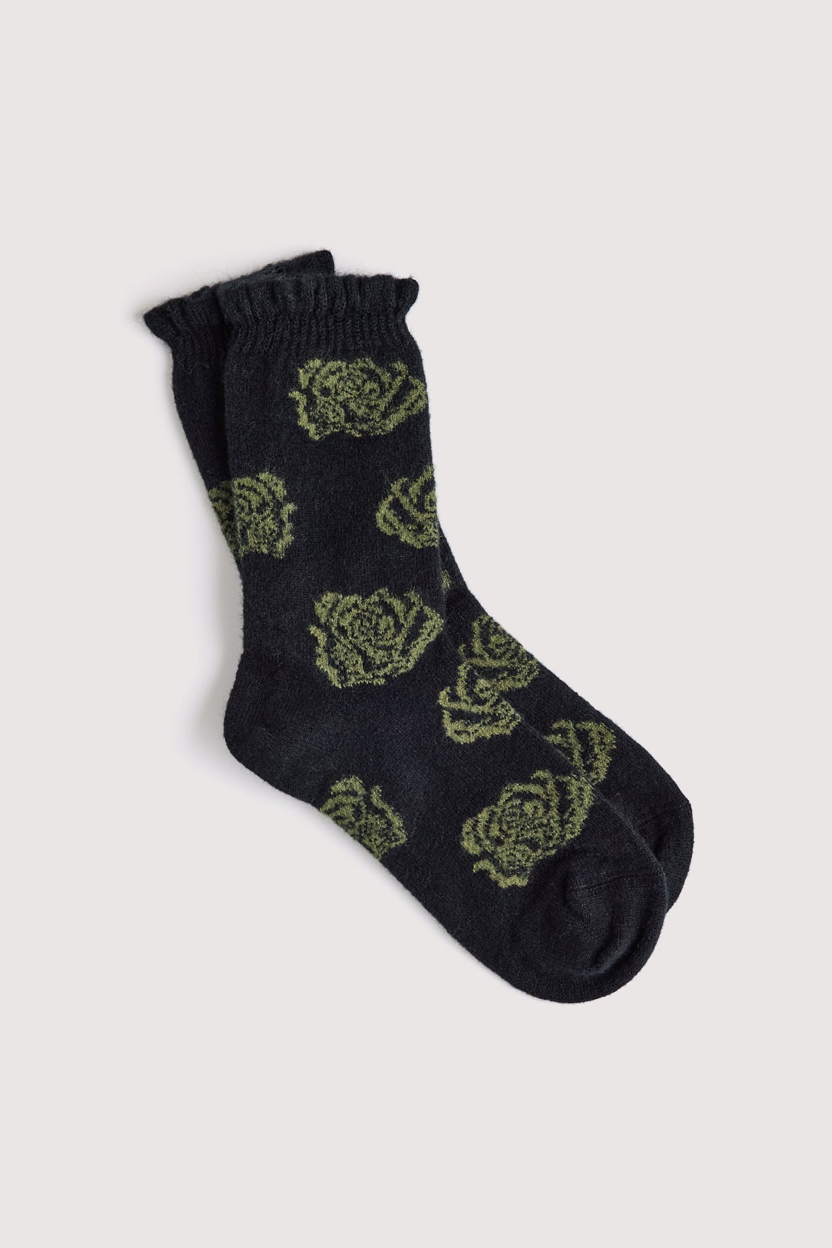 Chaussettes Fantaisie Motif Rose All-Over - Noir/kaki