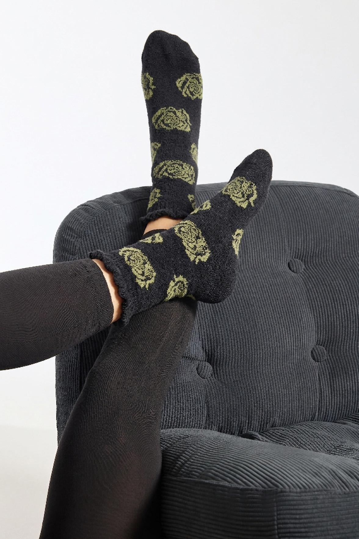 Chaussettes Fantaisie Motif Rose All-Over - Noir/kaki
