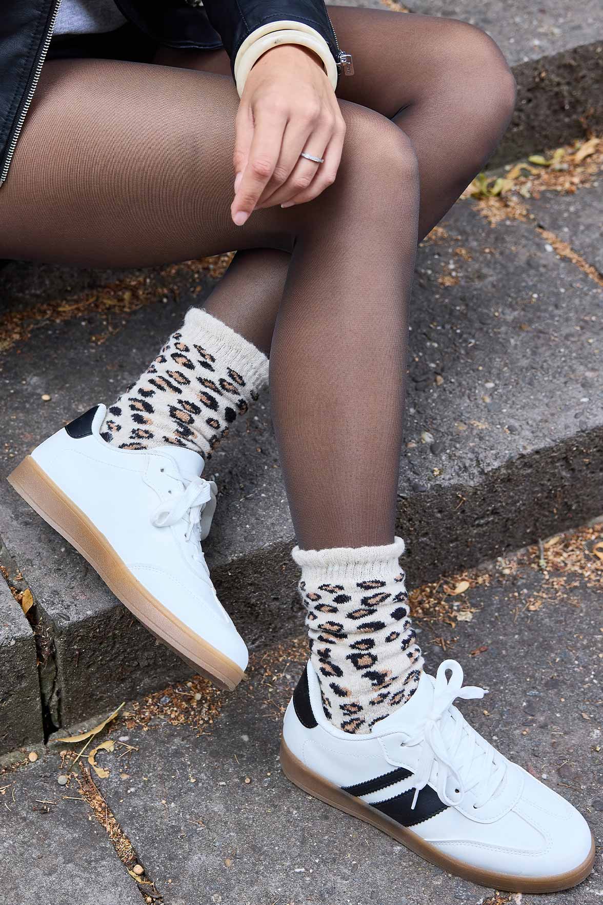 Chaussettes Fantaisie Motif Animalier - Beige