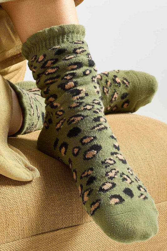 Chaussettes Fantaisie Motif Animalier - Kaki