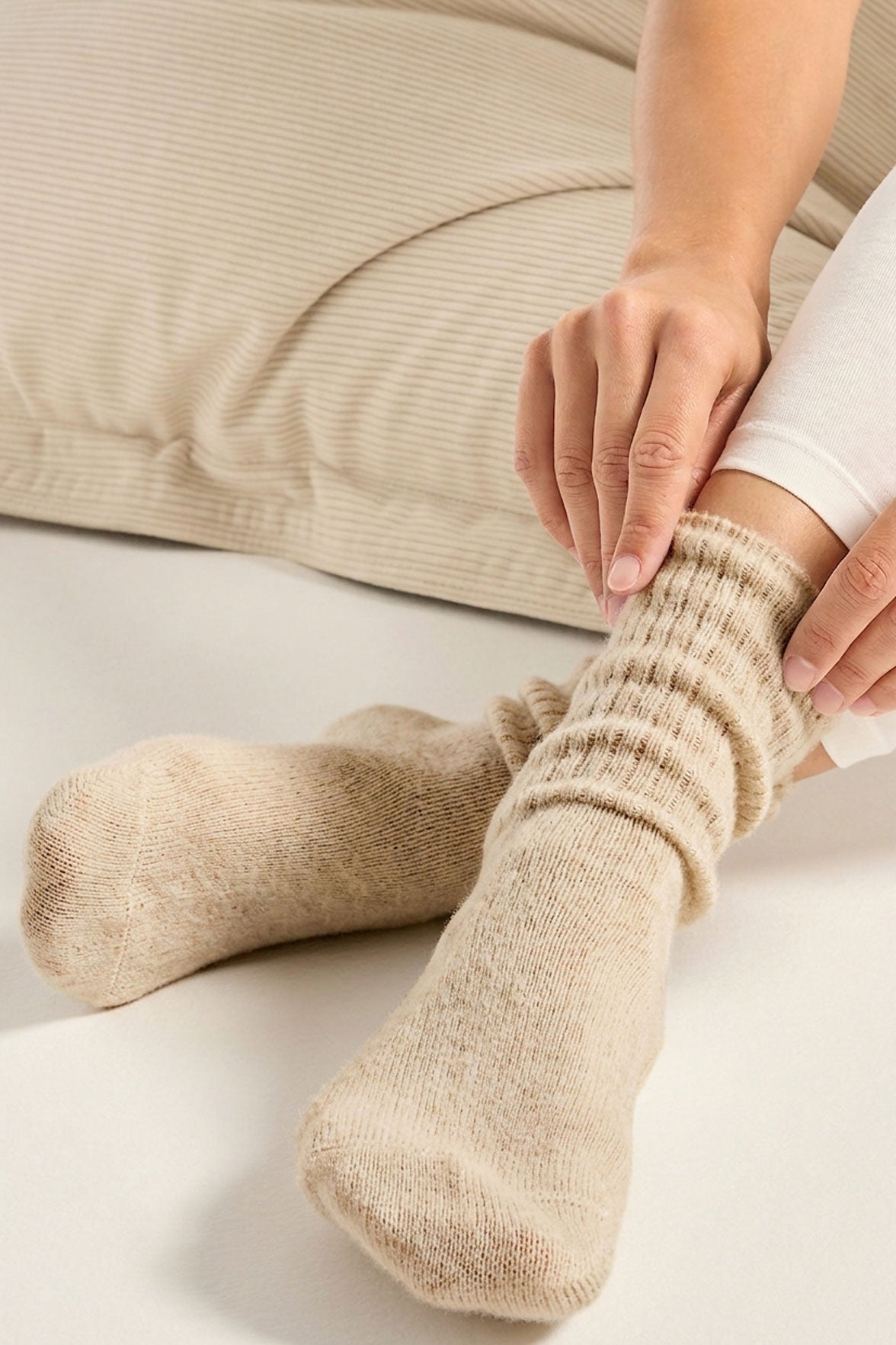 Chaussettes Fantaisie Côtelée - Beige