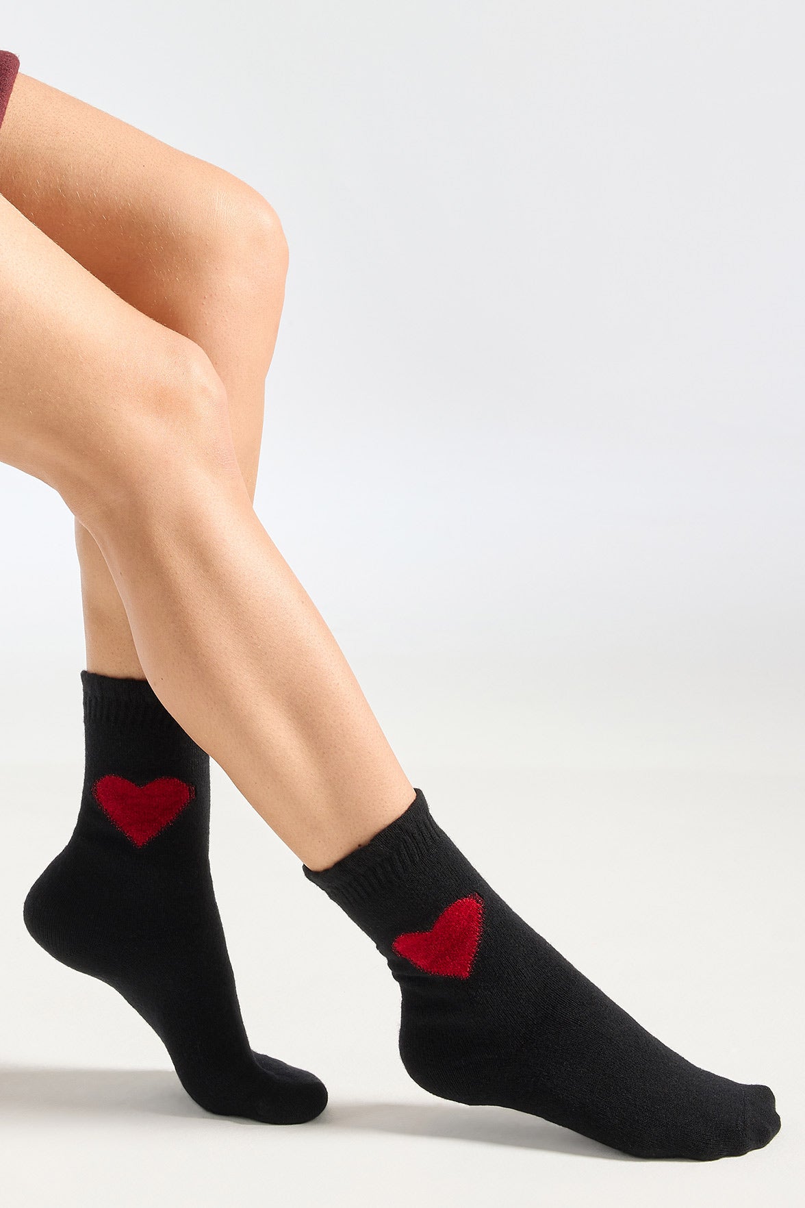 Chaussettes Fantaisie Motif Coeur Placé - Noir