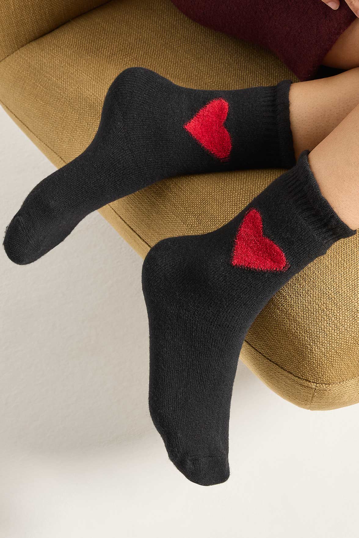 Chaussettes Fantaisie Motif Coeur Placé - Noir
