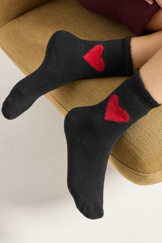 Chaussettes Fantaisie Motif Coeur Placé - Noir