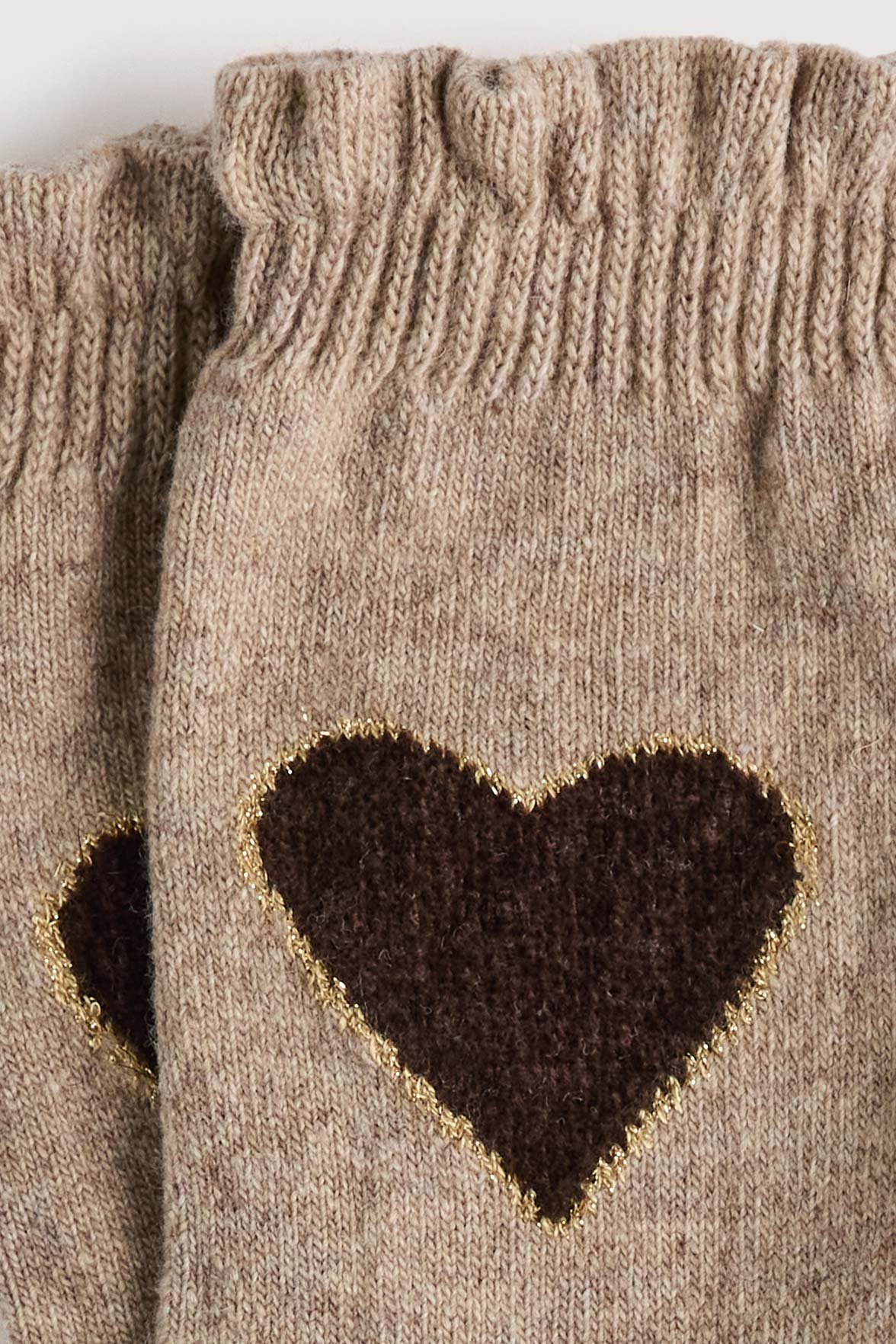 Chaussettes Fantaisie Motif Coeur Placé - Camel