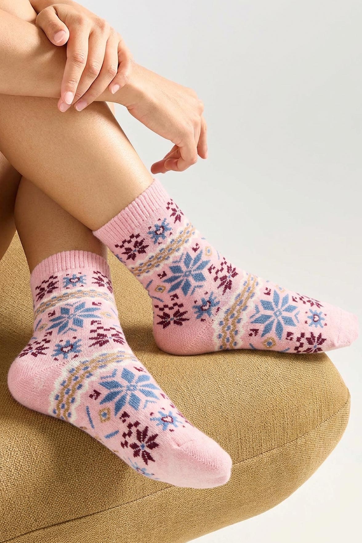 Chaussettes Fantaisie Motif Nordique - Rose