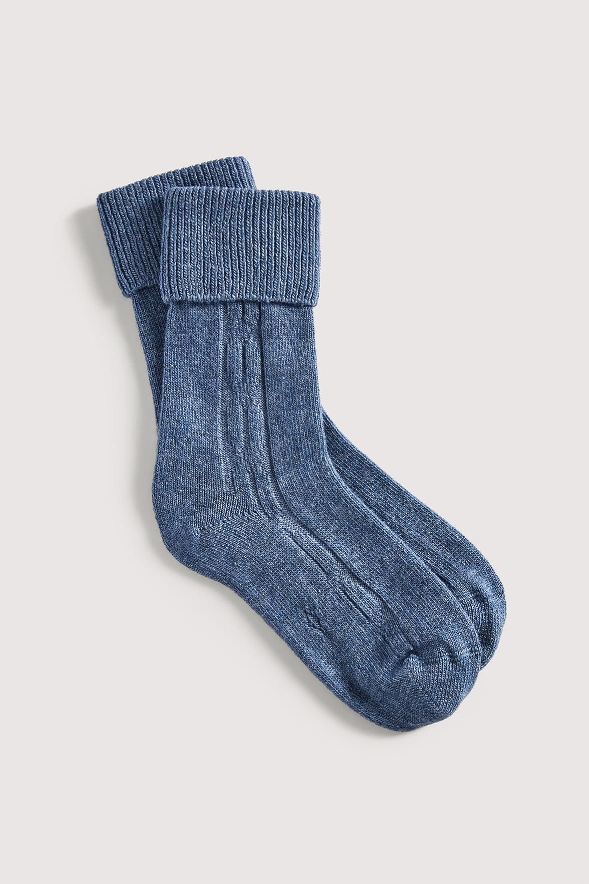 Chaussettes Torsadées avec Revers en Laine et Cachemire - Bleu Jean