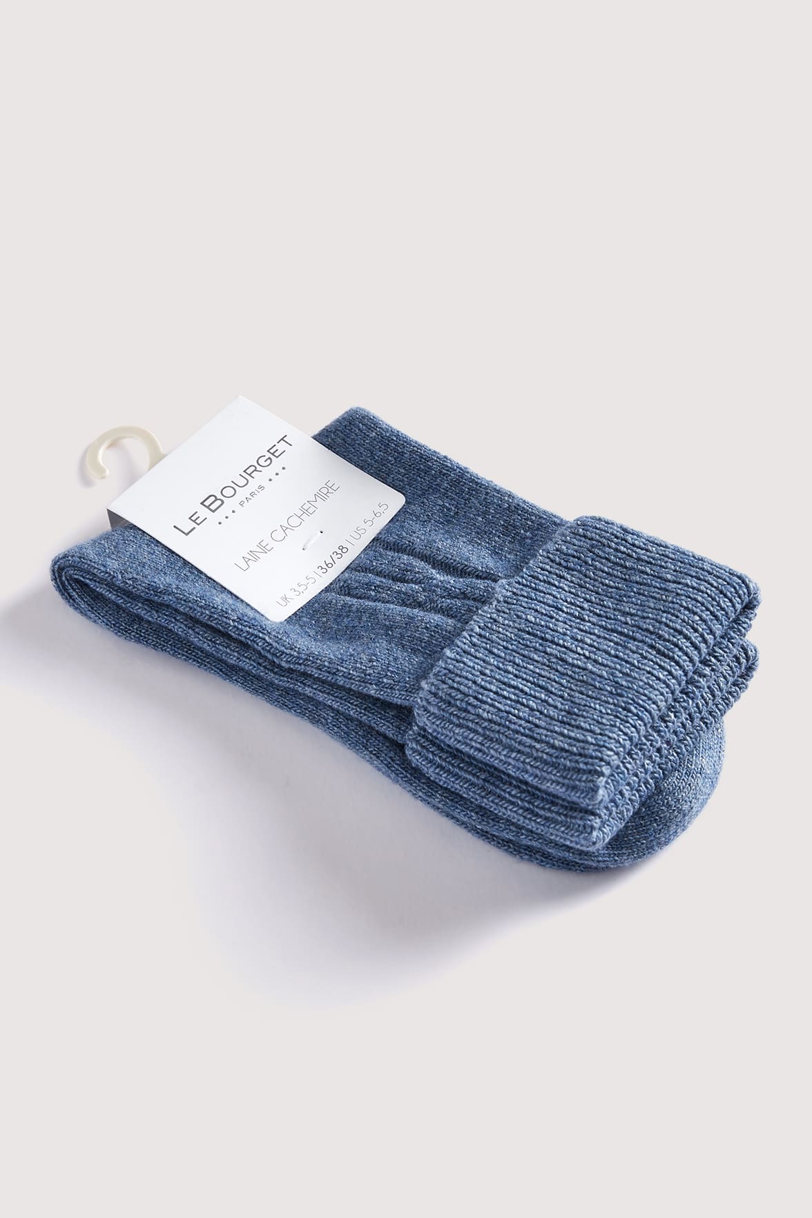 Chaussettes Torsadées avec Revers en Laine et Cachemire - Bleu Jean