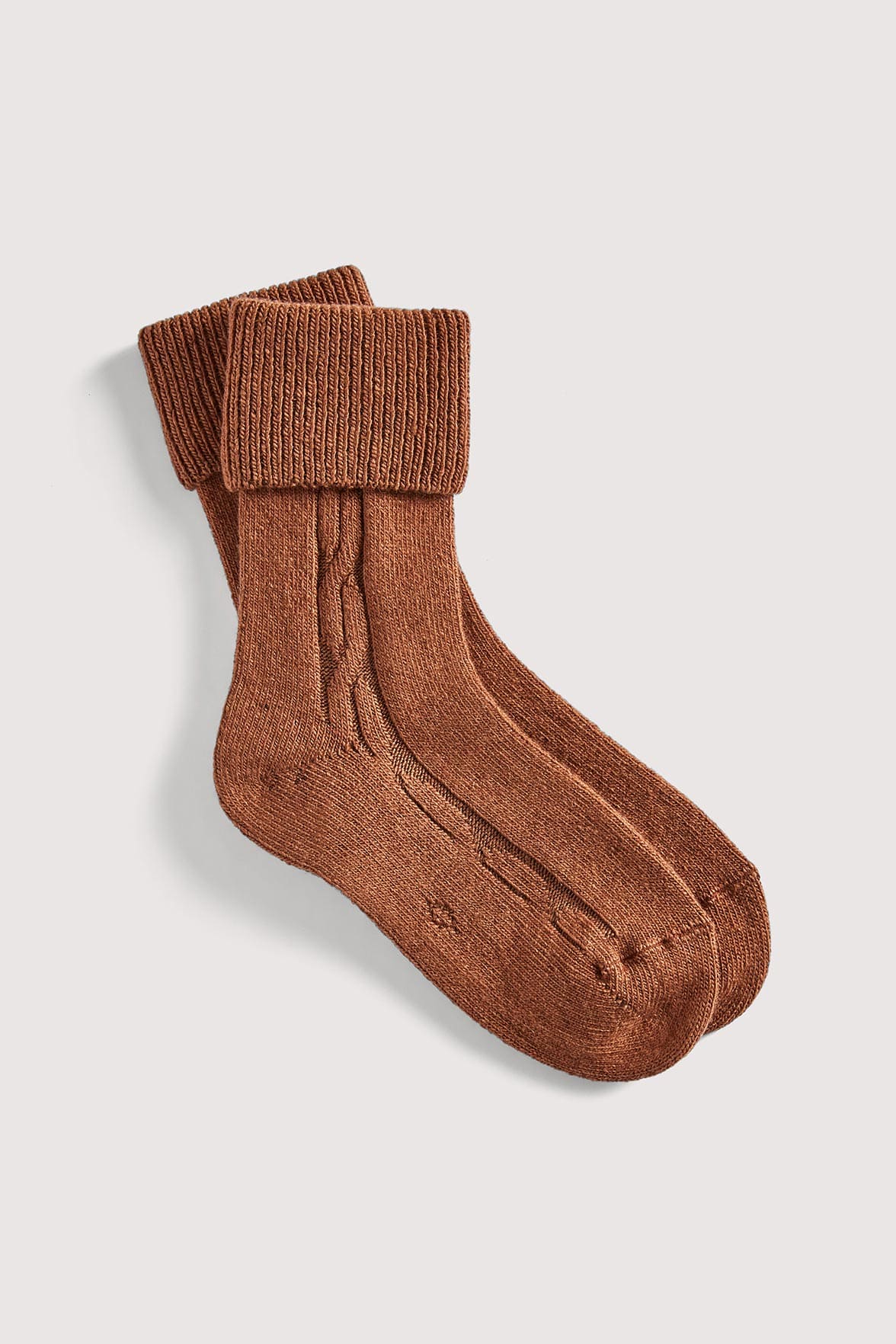 Chaussettes Torsadées avec Revers en Laine et Cachemire - Cacao