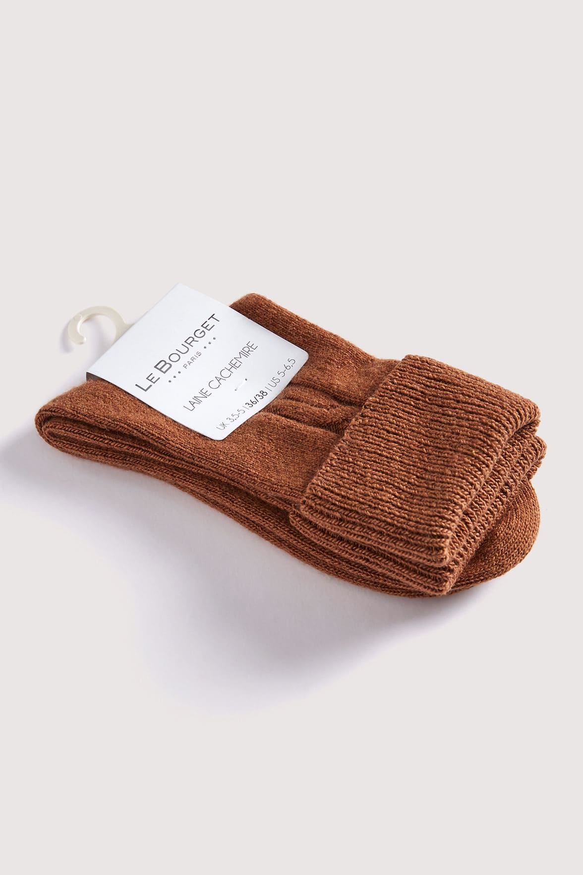 Chaussettes Torsadées avec Revers en Laine et Cachemire - Cacao