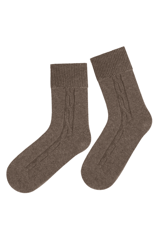 Chaussettes Torsadées avec Revers en Laine et Cachemire - Écorce