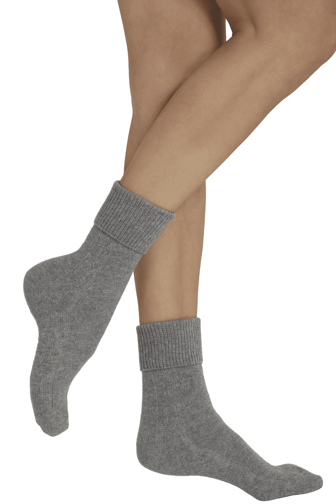 Chaussettes Torsadées avec Revers en Laine et Cachemire - Gris