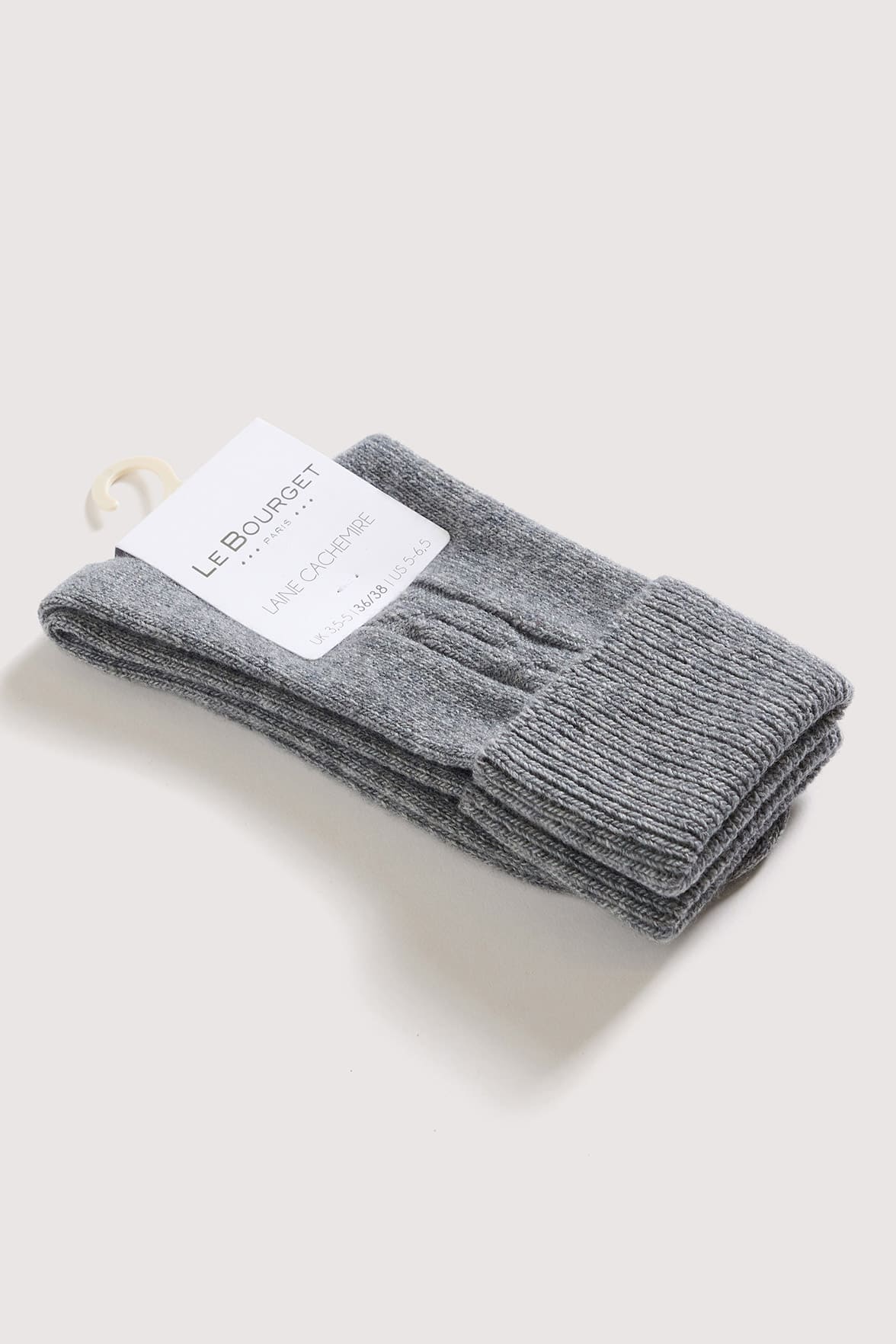 Chaussettes Torsadées avec Revers en Laine et Cachemire - Gris