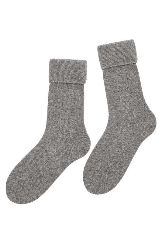 Chaussettes Torsadées avec Revers en Laine et Cachemire - Gris