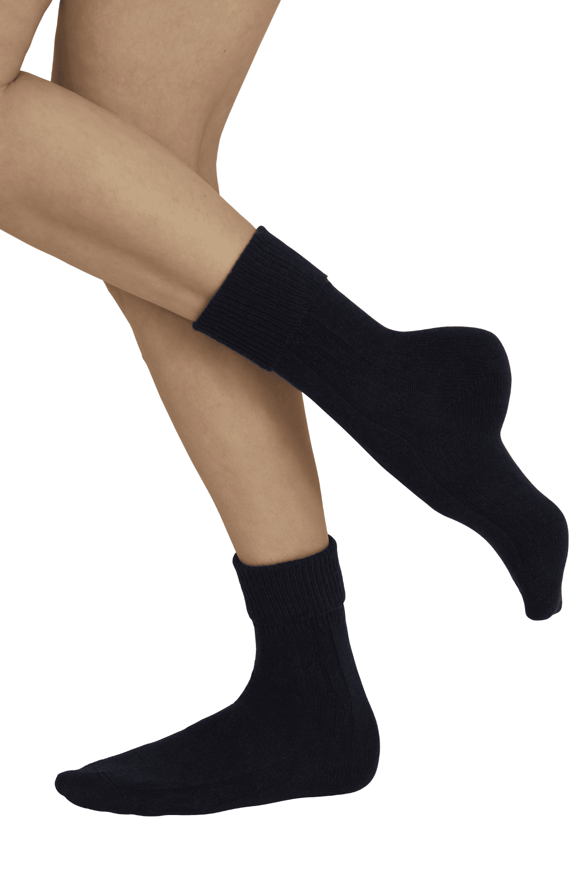 Chaussettes Torsadées avec Revers en Laine et Cachemire - Marine
