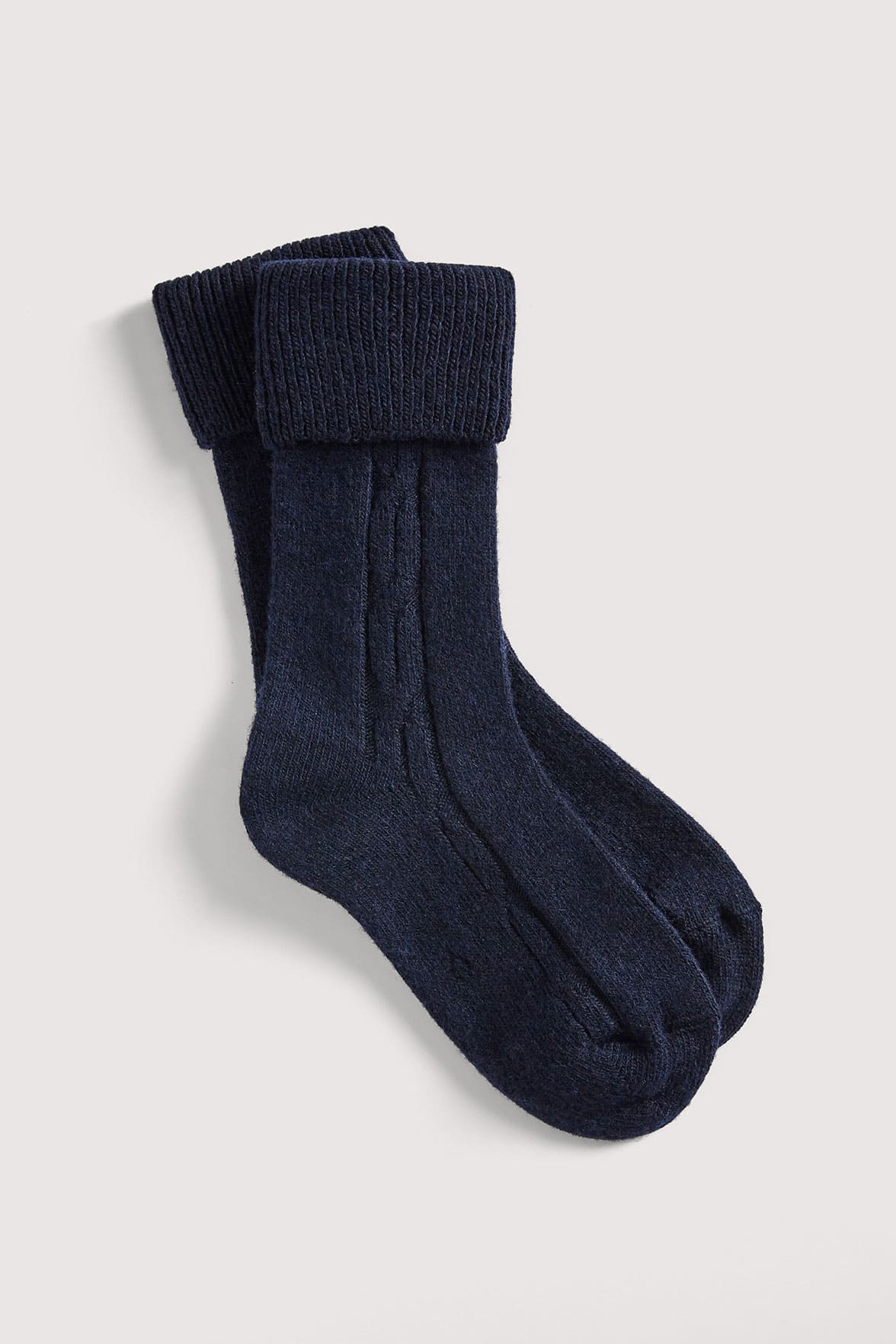 Chaussettes Torsadées avec Revers en Laine et Cachemire - Marine