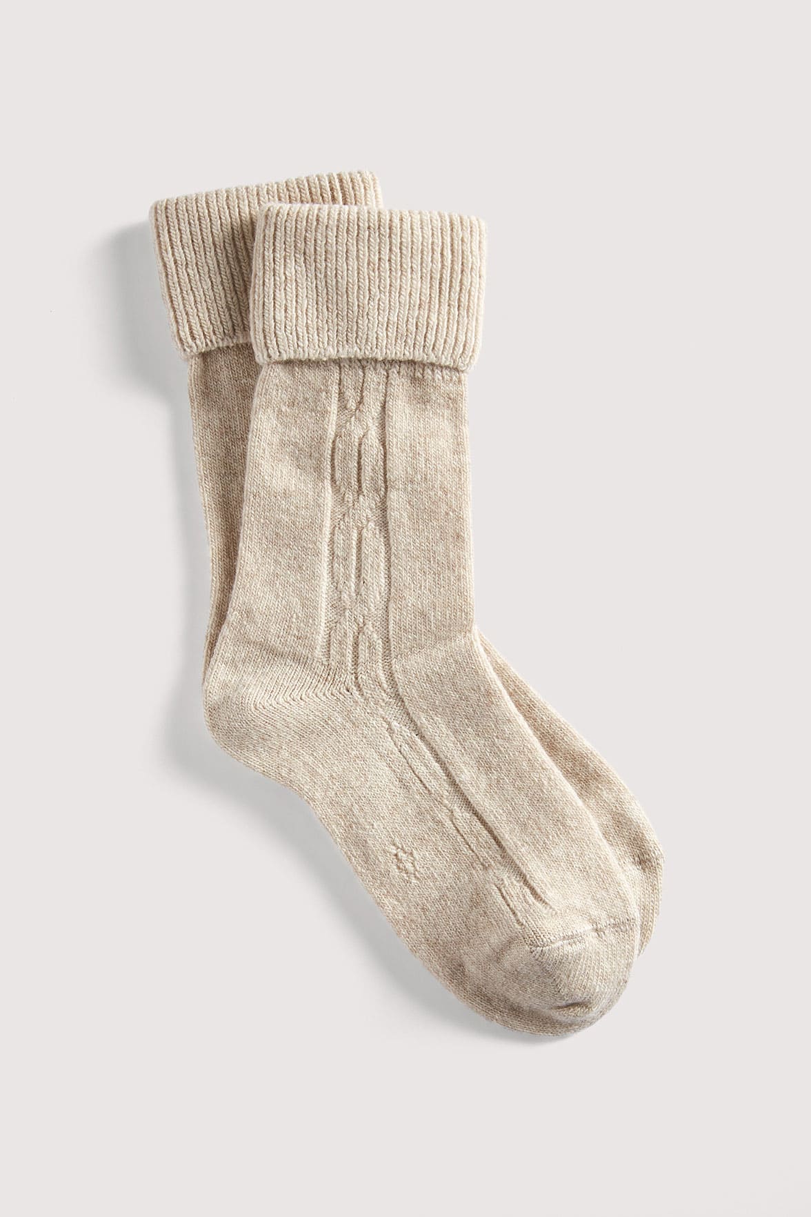 Chaussettes Torsadées avec Revers en Laine et Cachemire - Meringue