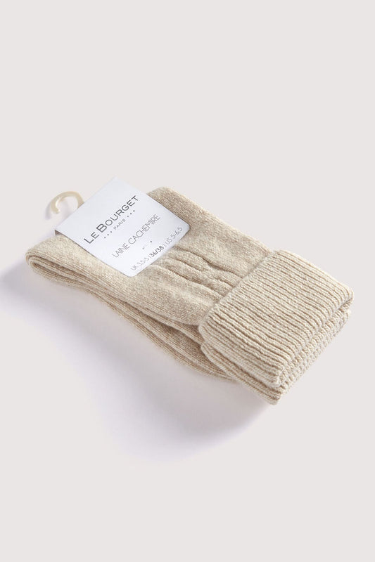 Chaussettes Torsadées avec Revers en Laine et Cachemire - Meringue