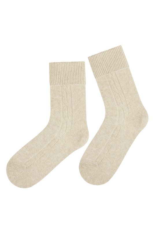 Chaussettes Torsadées avec Revers en Laine et Cachemire - Meringue