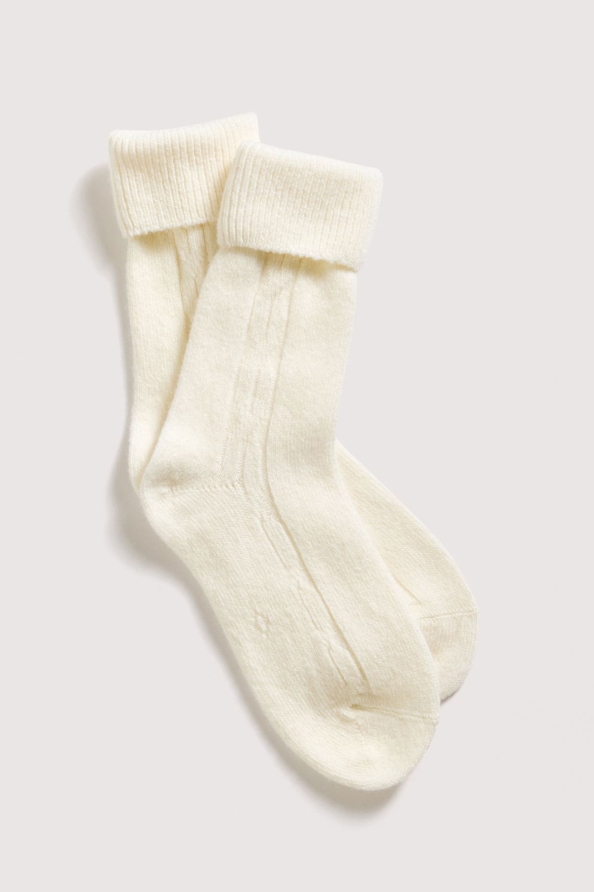 Chaussettes Torsadées avec Revers en Laine et Cachemire - Naturel